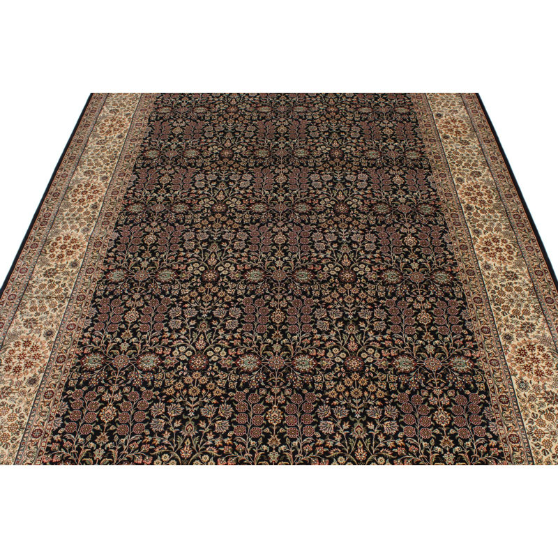 6x8 Navy and Ivory Turkish Silk Rug