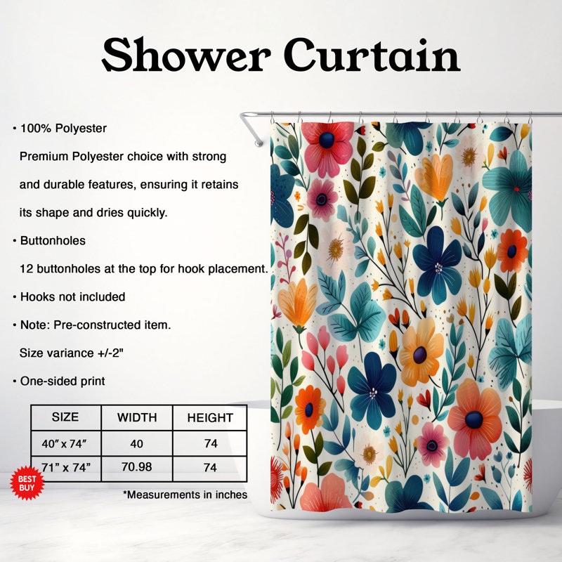 Rideau de douche standard 1 pièce Spring Blossom Dance, H 74 po x l 71 po