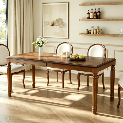 Table de salle à manger rectangulaire traditionnelle avec plateau en bois et pieds tournés pour la salle à manger et la cuisine
