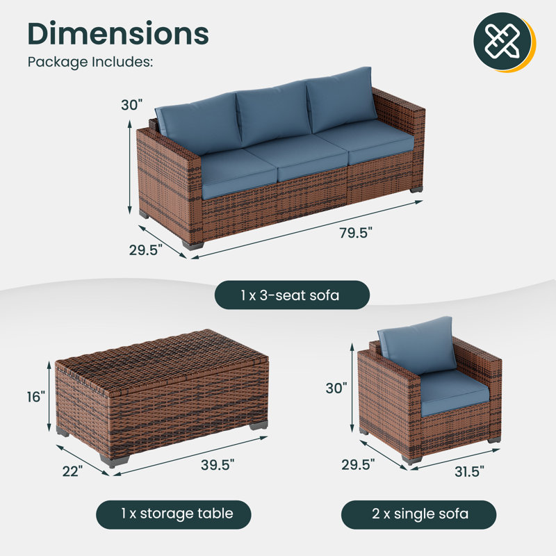 5-Person Seating Group With Storage, Navy