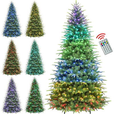 Arbre de Noël artificiel 7,5 pi avec télécommande, 450 lumières RVB à changement de couleur, arbre de Noël articulé artificiel à 15 modes avec embouts en PE et PVC de 1948 pour la maison et la décoration