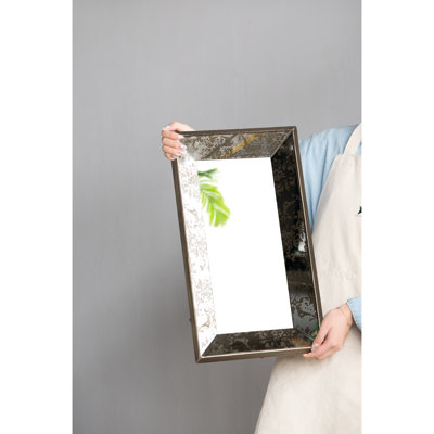 Antique Silver 24" X 15" Rectangle Mirror With Floral Embellishments, Hanging Wall & Display Tray , Mirrored For Home
