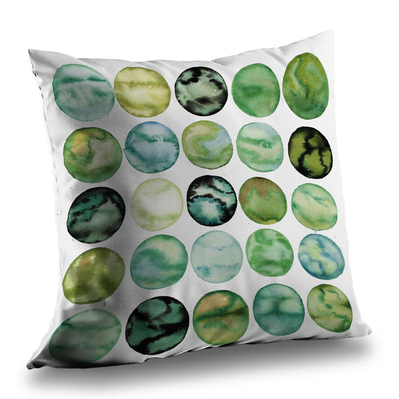 Green Circles - Abstract Poly Twill Throw Pillow – Poly Twill Throw Pillow with Insert, Double-Sided Print