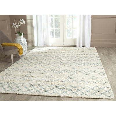 Powell Hand Tufted Nz Wool/Cotton Geometric Rug in Beige/Blue