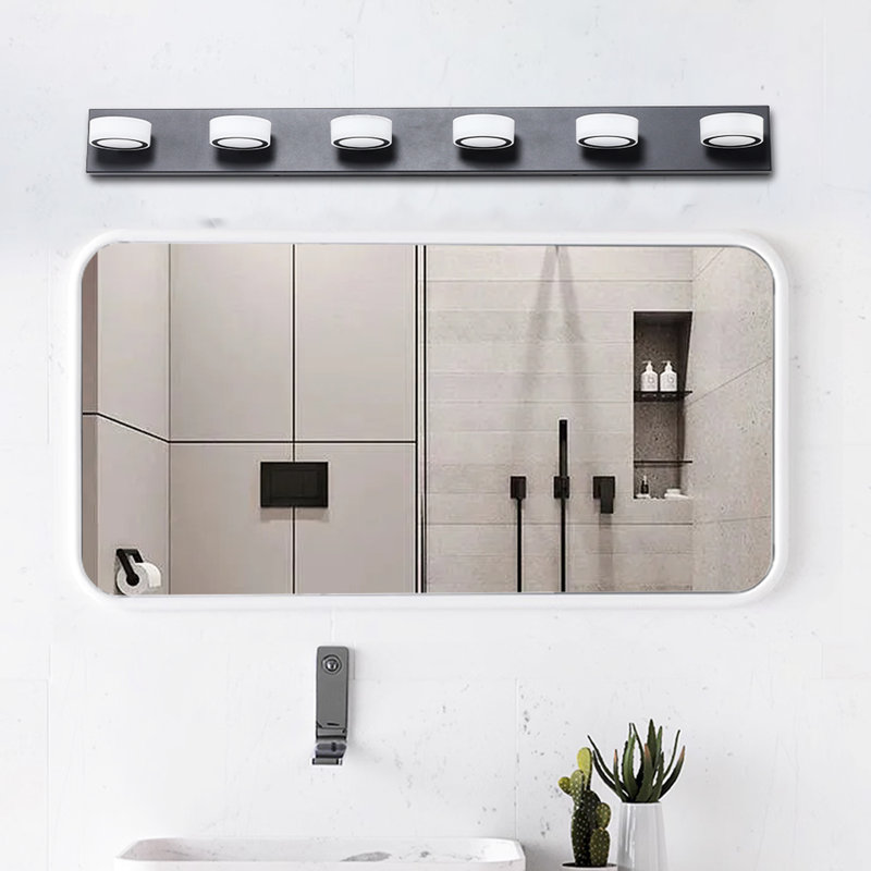 Luminaires de salle de bain à DEL avec miroir - noir 6, à intensité variable, rotatif, économie d'énergie, facile à assembler à 6 lumières murales de salle de bain à intensité variable, DEL, conception rotative, économie d'énergie, installation et montage simples