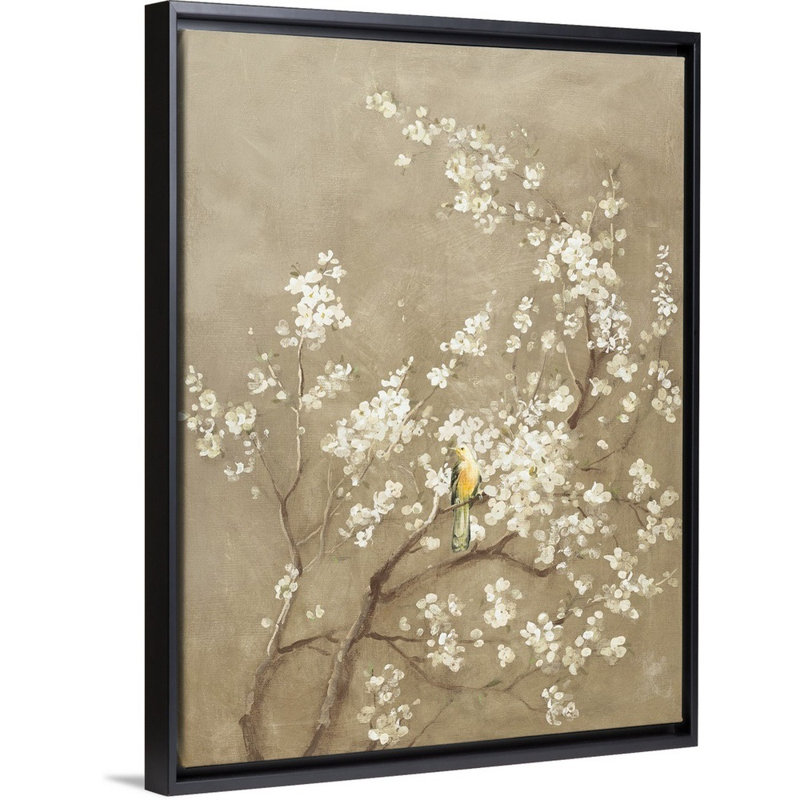 «White Cherry Blossom I», art mural neutre sur toile, H 40 po x l 30 po x P 1,75 po, Toile avec cadre noir