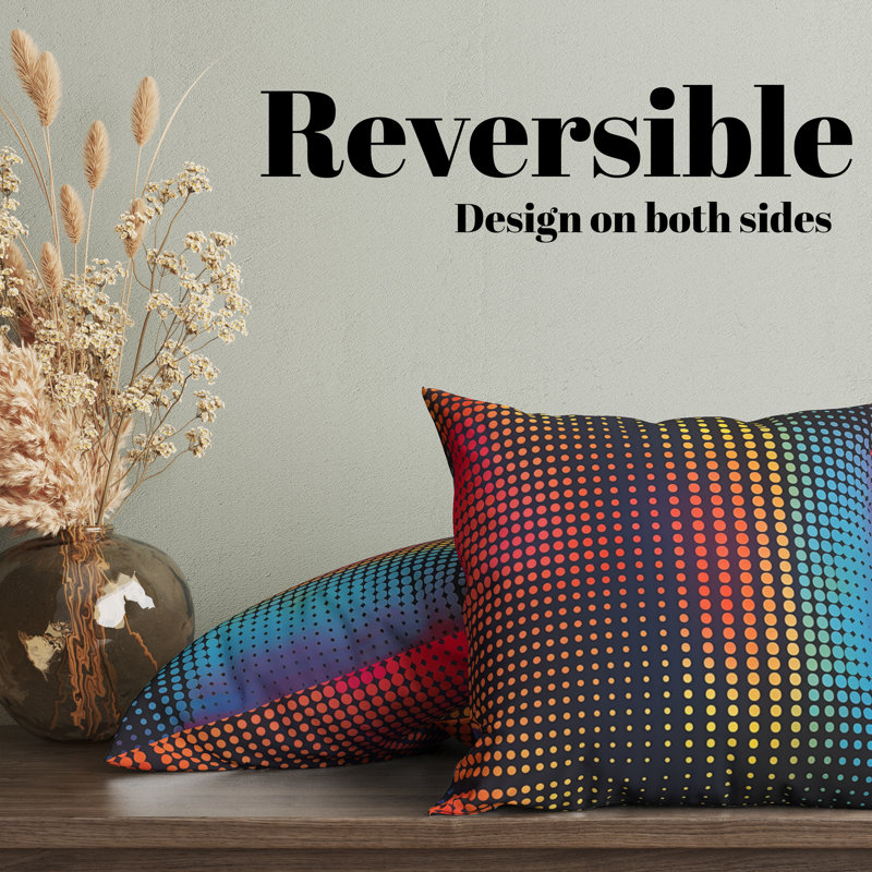 Housse de coussin réversible, H 18 po x l 18 po, Noir / rose / jaune / pois