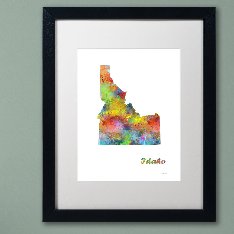 " Idaho State Map-1 " by Marlene Watson, 14" H x 11" W x 0.5" D, Black
