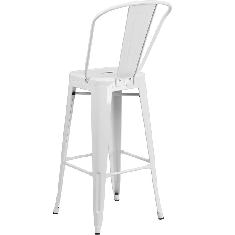 Anastassios Industrial Style Stool Chair- Modern Metal Galvanised Steel, White, Bar Stool (76.8cm Seat Height)