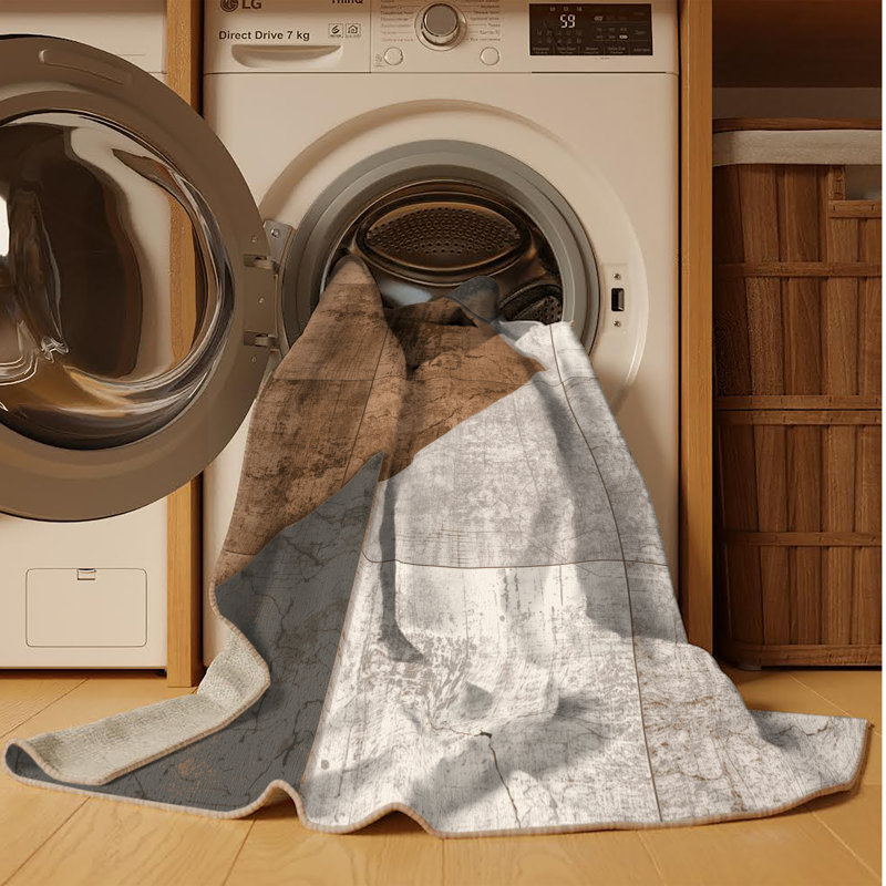 Tapis industriel abstrait beige lavable à la machine Bensonhurst - Reliure beige, Carré 3 pi