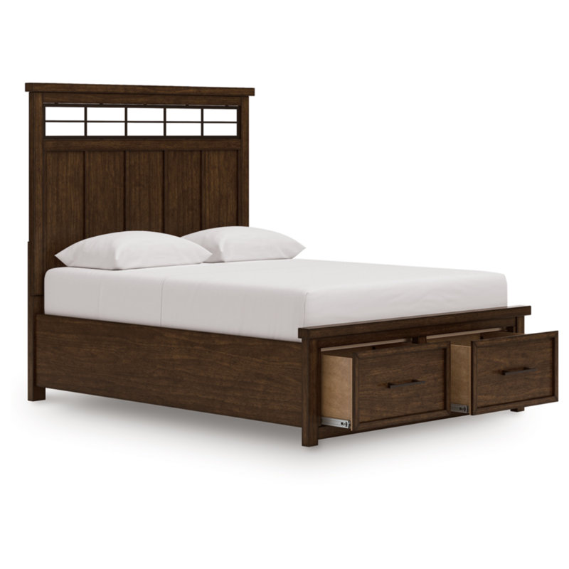 Grand lit avec panneau de rangement Taffenbrook, Brun, Grand lit