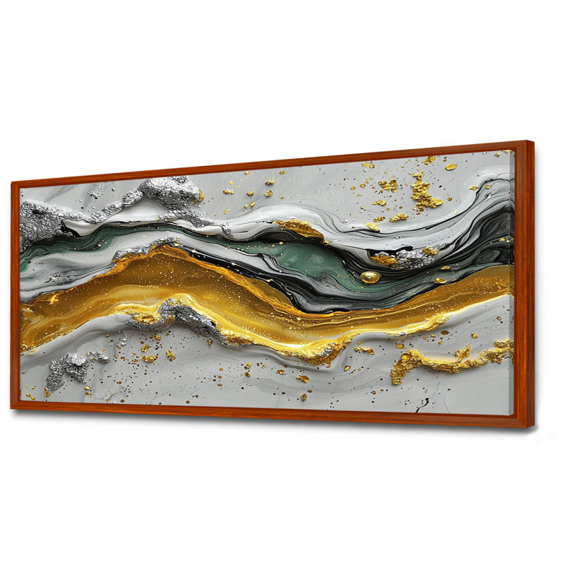 «Tranquil Divide Of Abstract», encre liquide, H 28 po x l 60 po, Cadre flottant, Brun