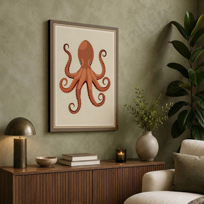 Terracotta Octopus Botanical - Wrapped Canvas