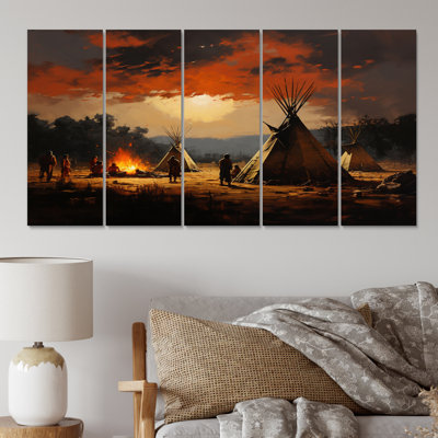 " Orange Black Native Tipi Soulful Connections I " 5 - Pieces