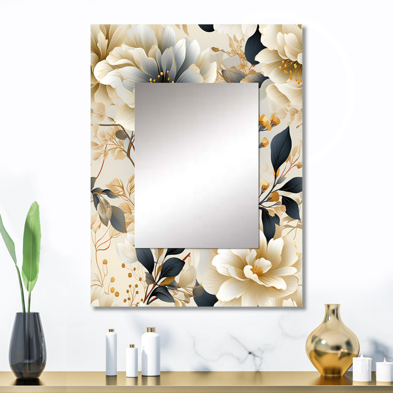 Motif bohème basiri éthéré neutre - miroir mural floral, 32 po x 24 po