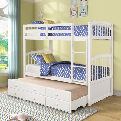 Bunk Bed With Laddersafety Rail Trundle Bed With Drawers Teens Bedroomguest Room Furniture