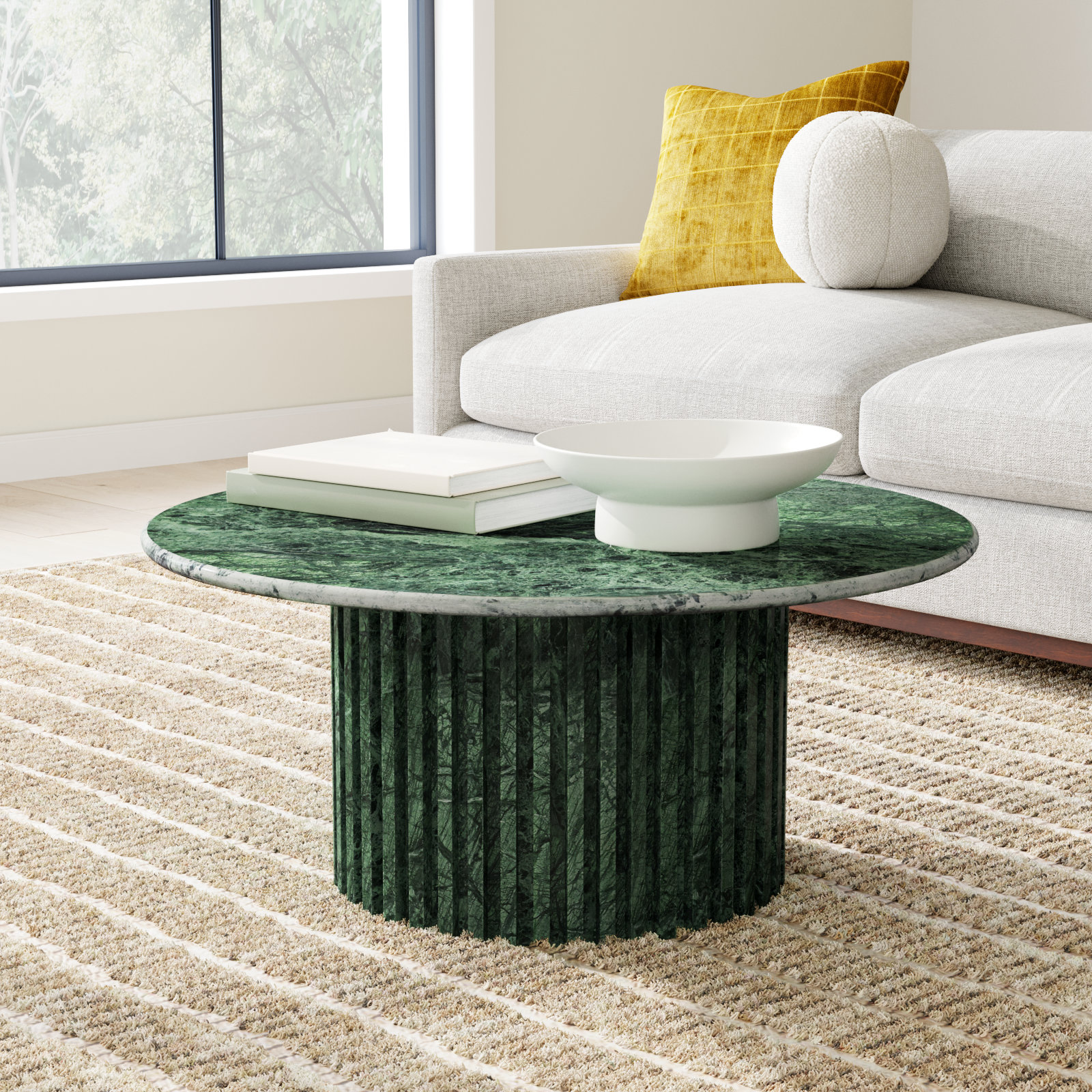 Genoa 36" Genuine Marble Coffee Table, Green Marble