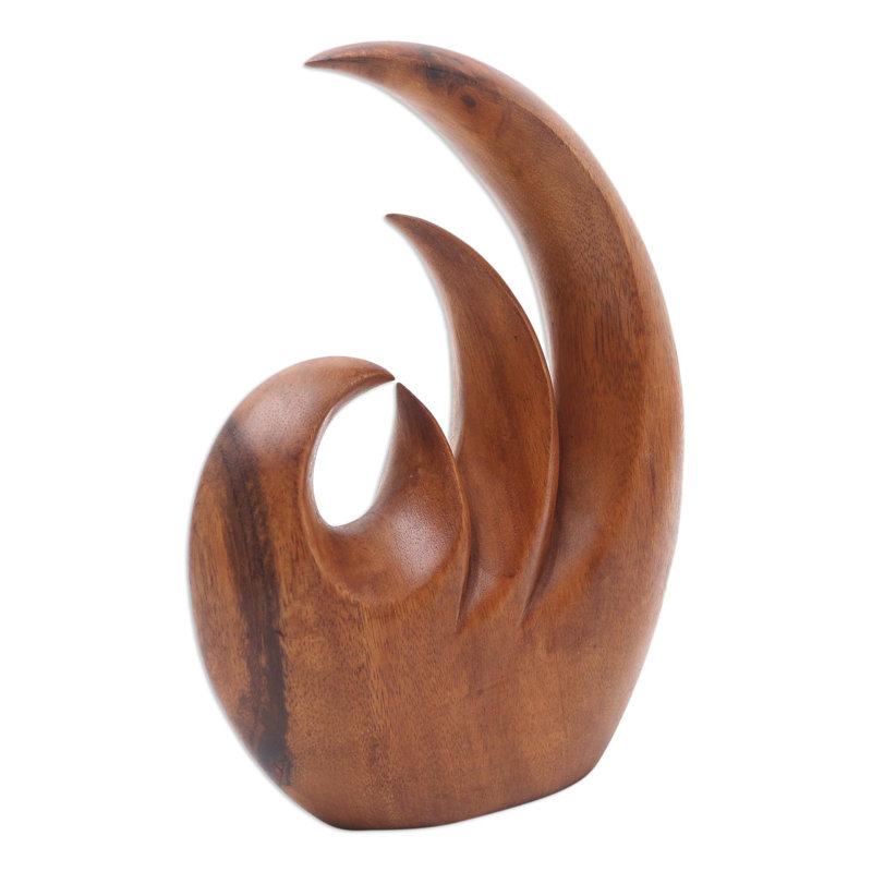  Handmade Triple Flame Wood Statuette