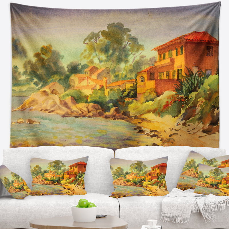 Paysage tapisserie côte d'azur, H 32 po x l 39 po