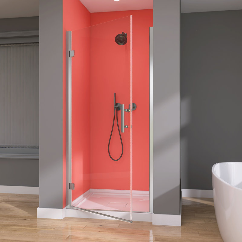 Porte de salle de bain pivotante à panneau pivotant sans cadre 36 "- 37 1/4" x H 72 "avec poignée en verre trempé, Chrome