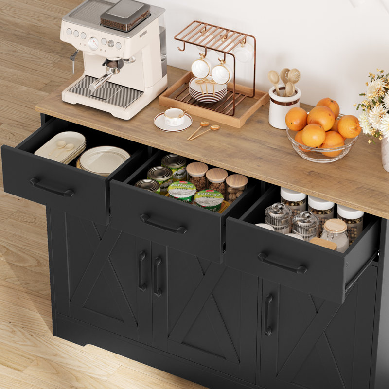 Tahara 42.5" Wide 3 Drawer Sideboard, Black/Brown