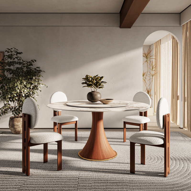 Wildon Turntable Round Sintered Stone Dining Table With Lazy Susan For 6-8 People, 29.52"H x 59.05"L x 59.05"W, Pandora