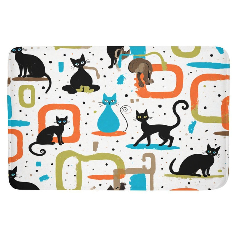 Cat & Shape Pattern Bath Rug, 16 X 24