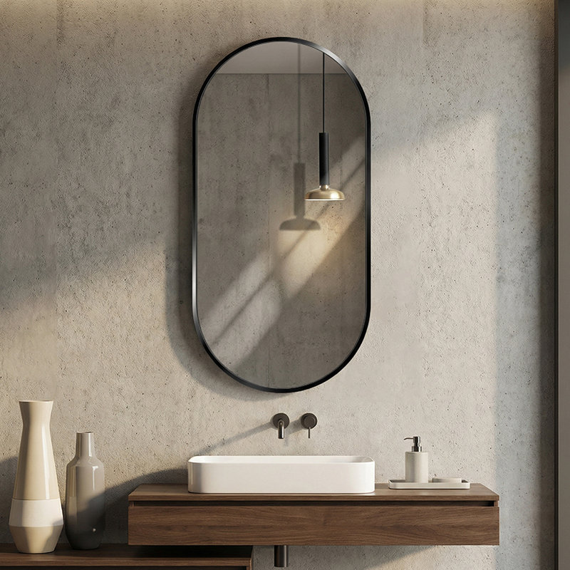 48" x 24" Matte Black Aluminum Frame Oval Wall Mounted Bathroom Vanity Mirror, High Definition Explosion-Proof Glass, Black
