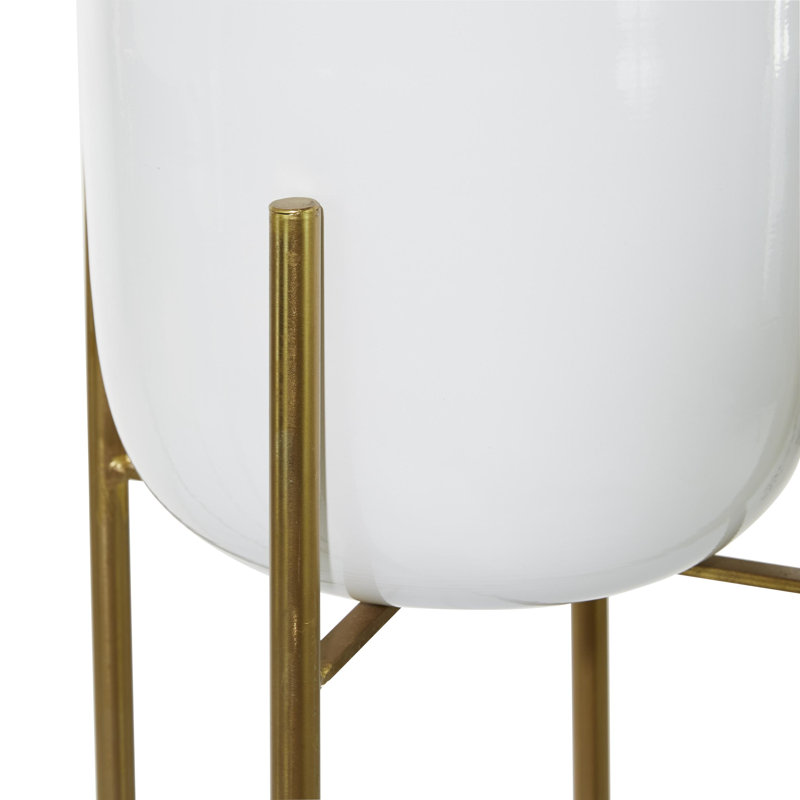 Grand support à fleurs rond en métal 2 pièces, Blanc / or, H 46 po x l 12 po x P 12 po