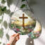 Vitrail suspendu en forme de croix de 8 pouces et fleurs sauvages Suncatcher Christian