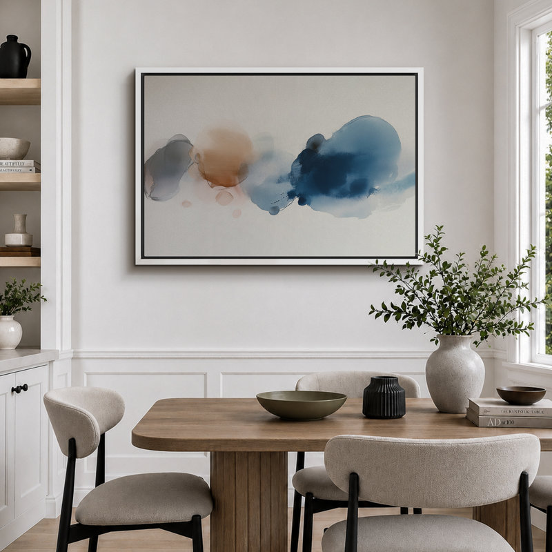 «Abstract Blot in Blue and Brown», reproduction d'art sur toile encadrée très grande, H 24 po x l 36 po x P 1,5 po