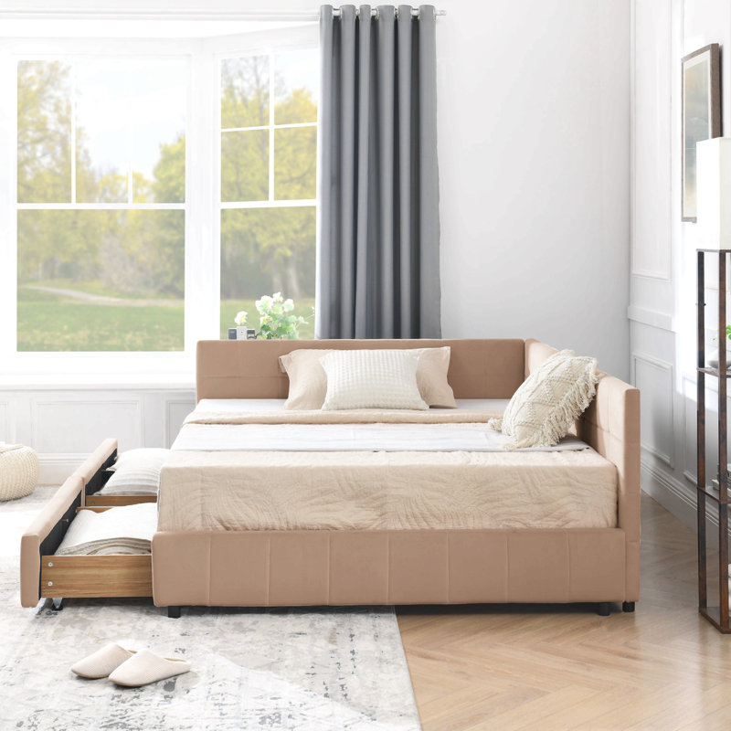 Full Size Storage Upholstered Tufted Bed Frame, Sofa Bed Frame With Comfortable Backrest And Armrests, Full Size Bed For Bedroom, Living Room,Velvet