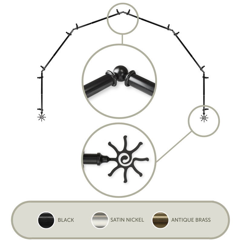 Ensemble de quincaillerie à rideaux simple &-side bay Ruben, Noir, 28 à 48 po (de chaque côté)