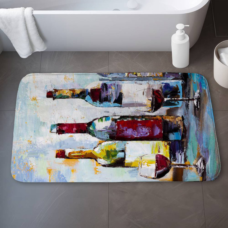 Wine tasting Bath Mat with Non-Slip Backing - Quick Dry Memory Foam Bathroom Rug - Absorbent - Modern Plush Spa-Style - Machine Washable