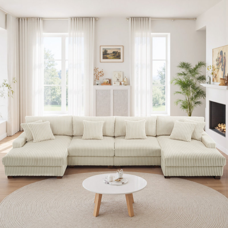 4 Seater Seating Component, White Faux Fur