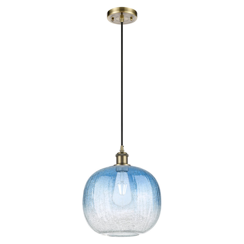 Ballston - Culpepper - 1 Light 11" Cord Hung Mini Pendant, Sapphire Blue, Antique Brass