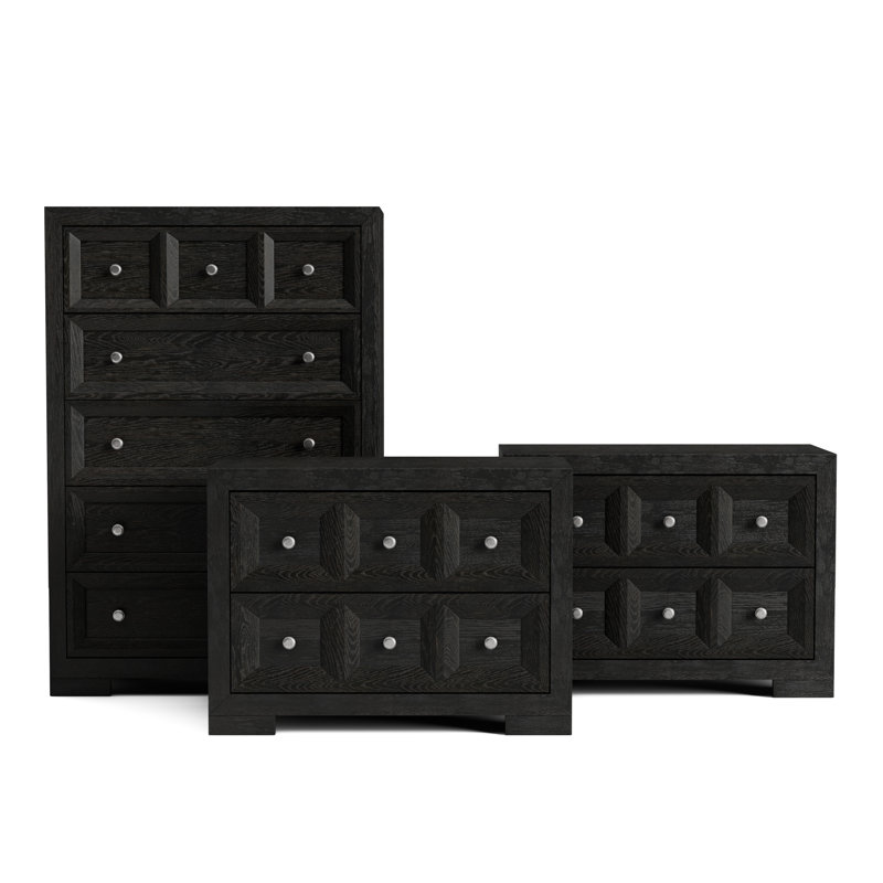 Ensemble de tables de chevet et commodes 3 pièces 2 tiroirs Schell, Noir, 3 pièces : commode basse, 2 tables de chevet