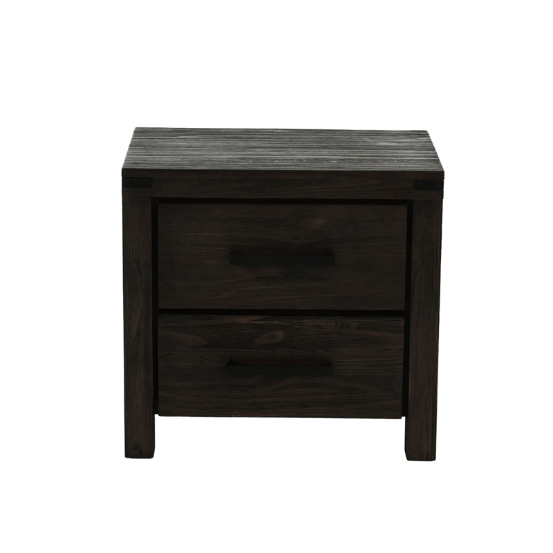 Table de chevet 2 pour chambre à coucher - Base en bois massif et poignées en métal avec cadre à 2 tiroirs