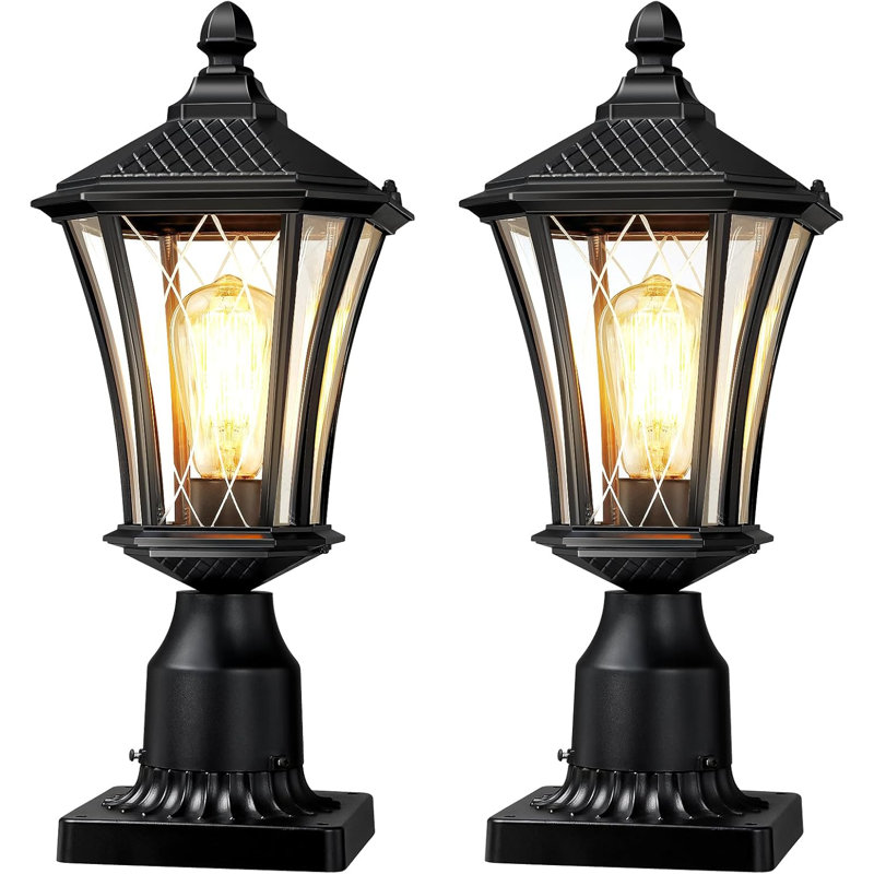 Outdoor Post Lights 2 Pack, 16" Lamp Post Light Fixture, Black Pole Lights Outdoor