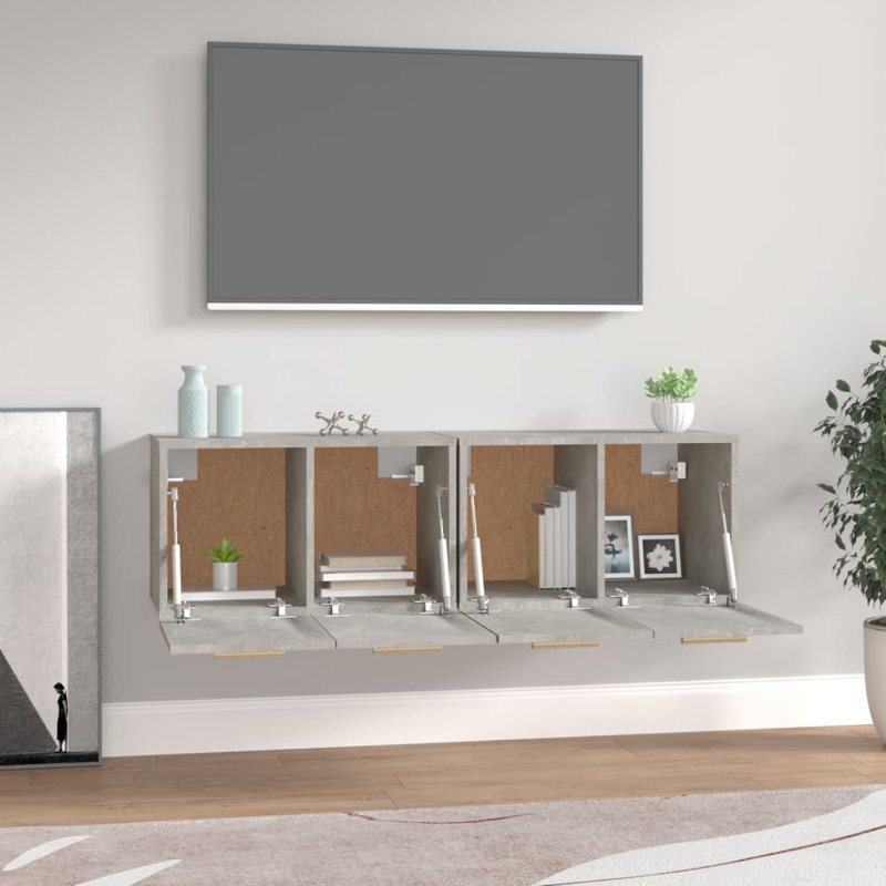 Kriss Unfinished Floating TV Stand, 35cm H x 60cm W x 36.5cm D, Concrete Grey