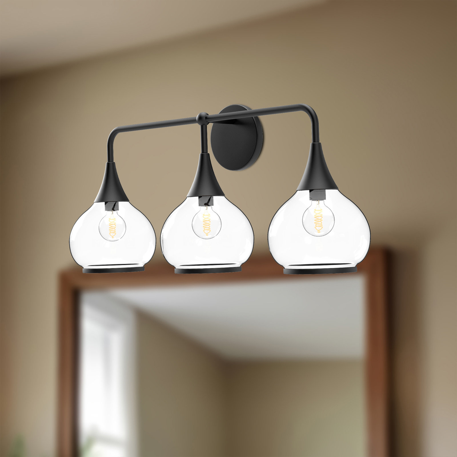 Marsi Vanity Light, Matte Black, Clear Glass, 3