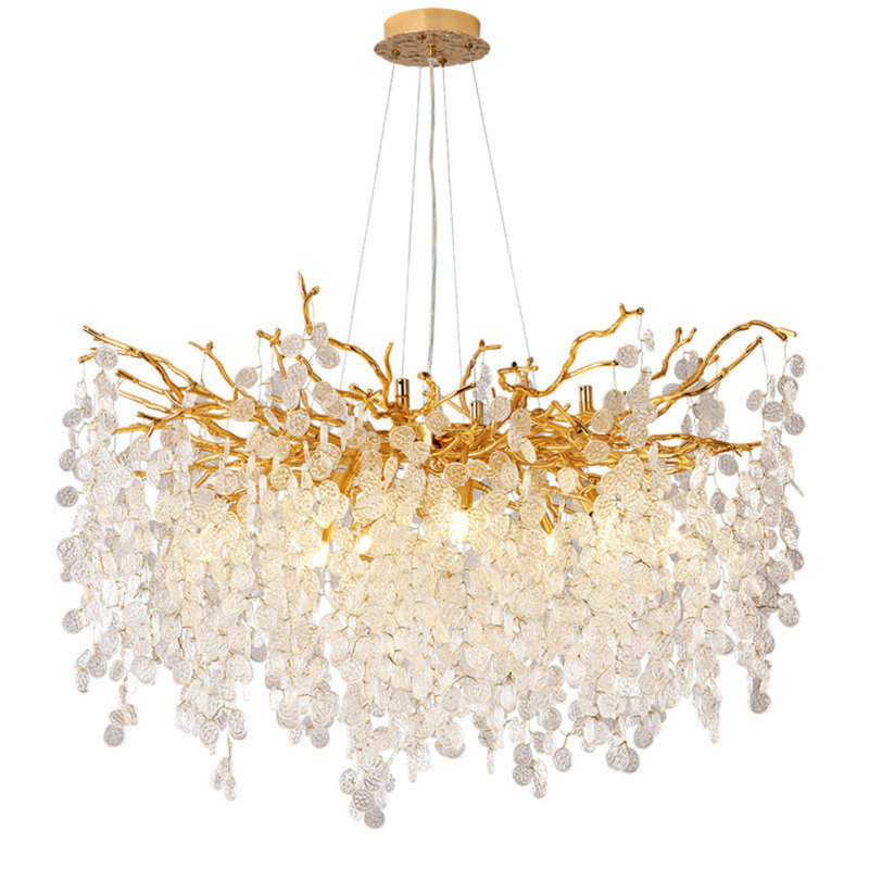 Lustre suspendu à branches dorées et feuilles tombantes Bethany | Design naturel