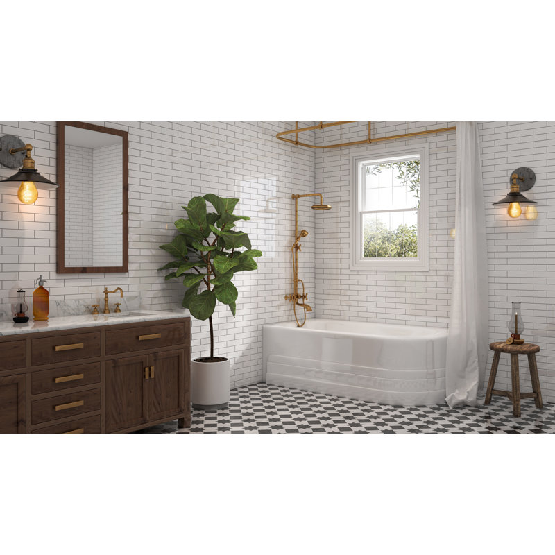 60" x 32" Alcove Soaking Acrylic Bathtub, Biscuit