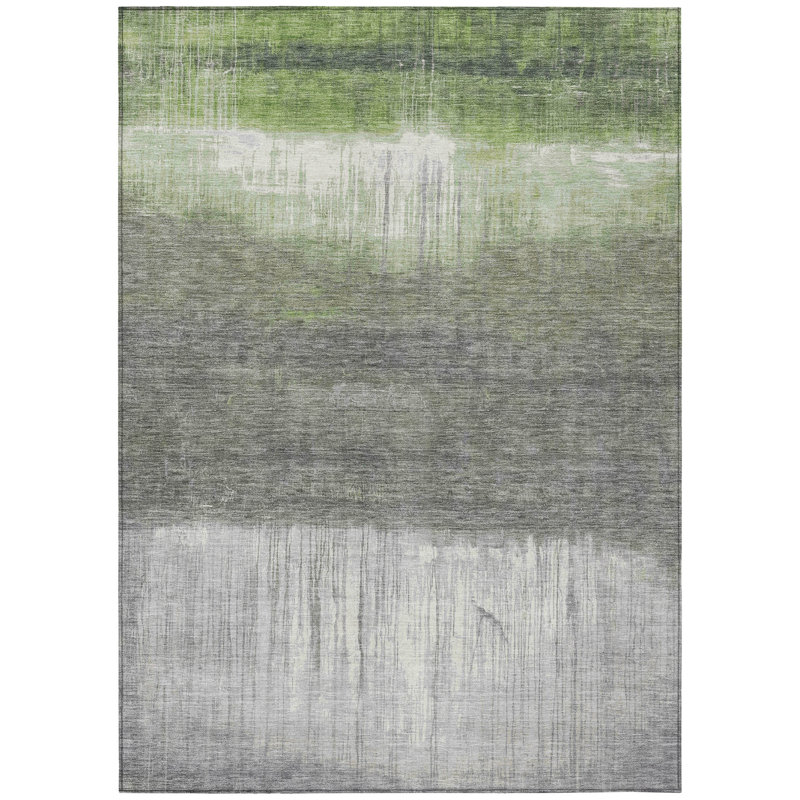 Tapis extérieur lavable abstrait vert et gris 5 pi x 8 pi Fern