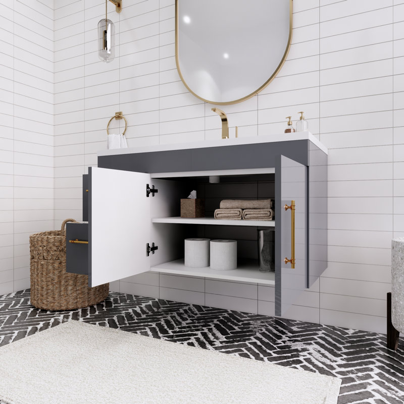 41.75'' Single Bathroom Vanity with Acrylic Top, Gloss Gray