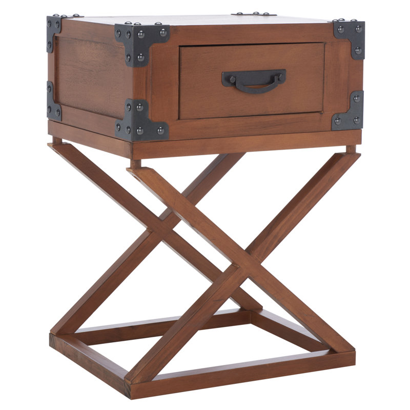Table de bout en bois massif avec rangement Monette, Brun