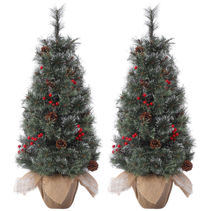 2 pièces 3 pi avec table de sapin de Noël artificiel pré-éclairé avec 78 lumières blanc chaud