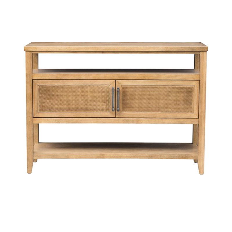 Console de rangement 2 portes en amande grillée, avec tablettes fixes et table à compartiments cachés 2 portes - Polyvalence finition amande