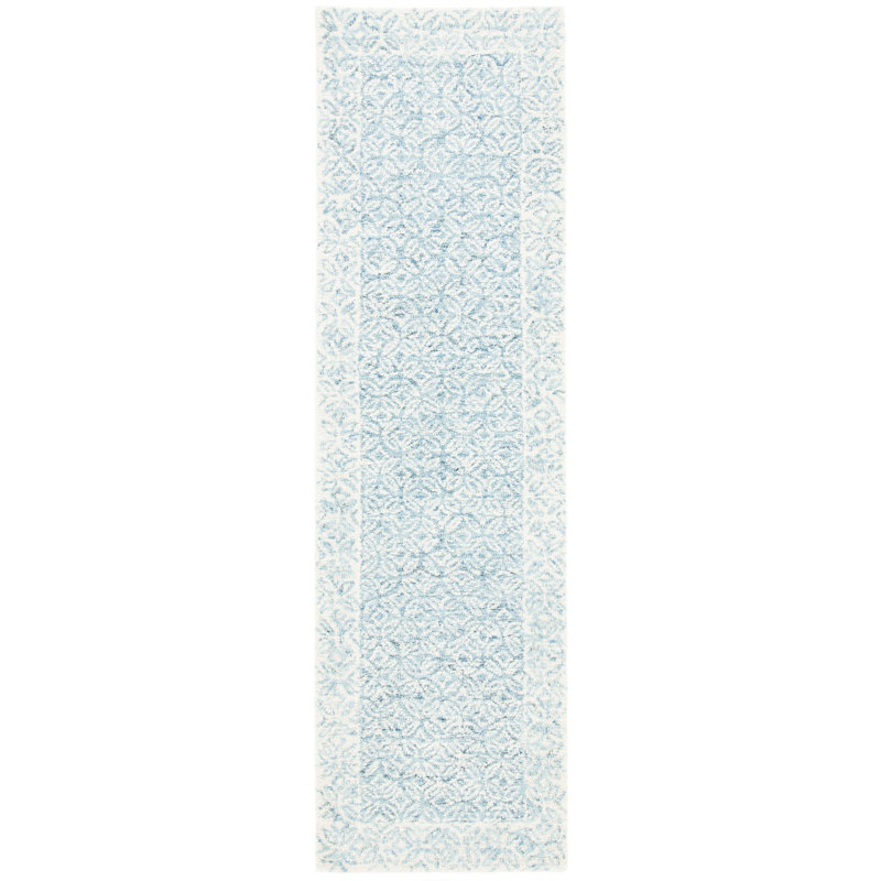 Tapis géométrique en laine / coton touffeté à la main Sandborn, Tapis de couloir 2 pi 3 po x 12 pi