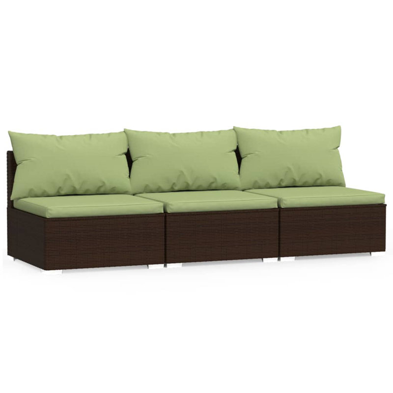 82.7" Wide Rectangle Patio Sofa with Cushions, Brown, Green